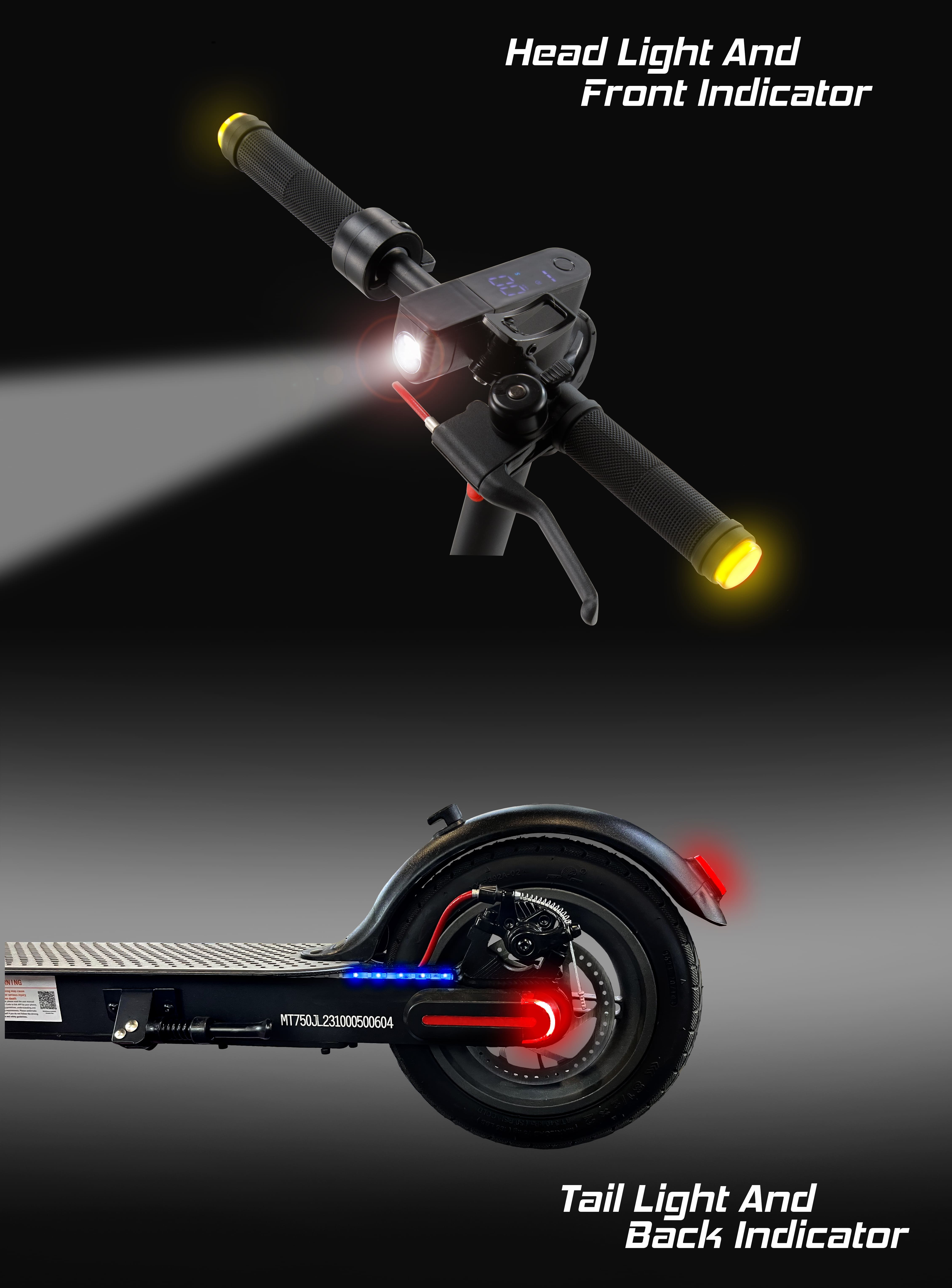MT750 High Speed Electric Scooter With Flashing Turn Signals 350W Brushless Motor Three Speed Modes, App control 45km/h Speed
